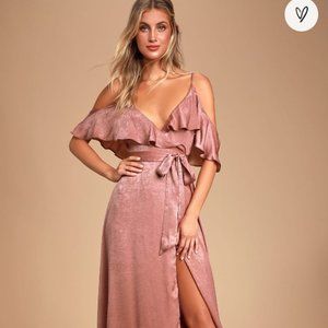 Lulu’s Moriah Rose Satin Wrap Maxi Dress Size Large
